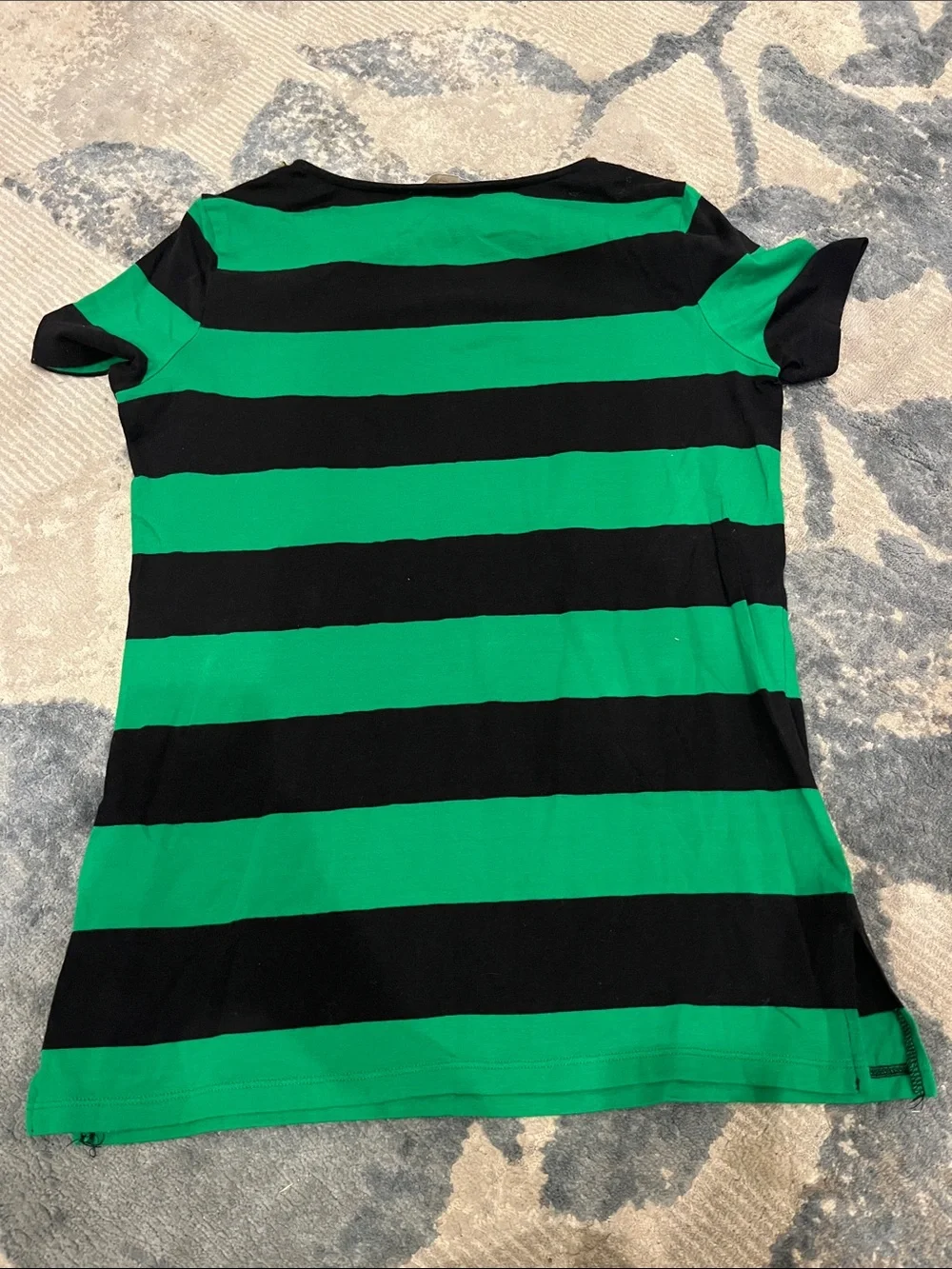 Michael Kors Green and Black Striped Short Sleeve Tee